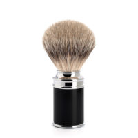 Blaireau silvertip de rasage pur argenté en résine noire