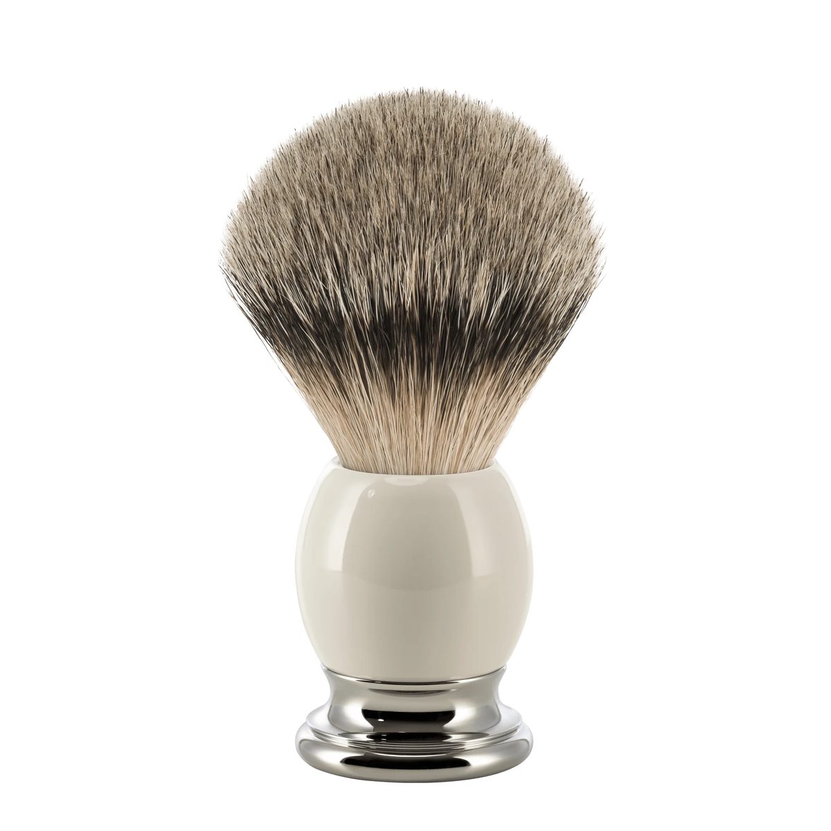 Blaireau pur argenté du set SOPHIST, manche en porcelaine blanche