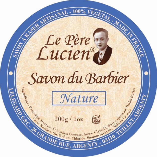 Étiquette du savon à raser Nature Le Père Lucien, 200 g