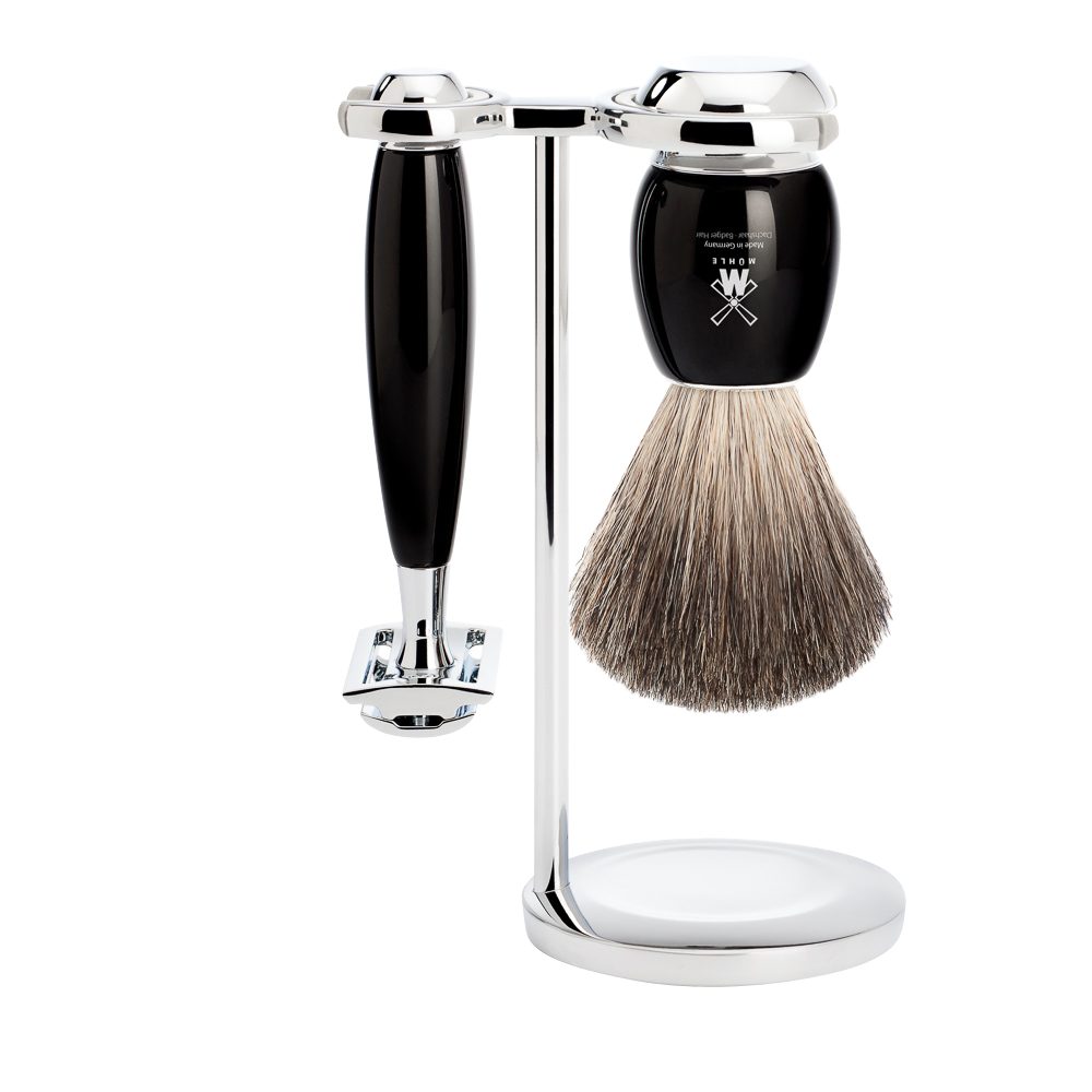 Set de rasage Mühle VIVO complet, rasoir et blaireau à manche en résine noire