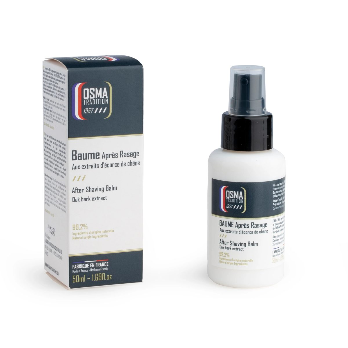 Baume après-rasage Osma Tradition 50 ml, flacon pompe et son étui
