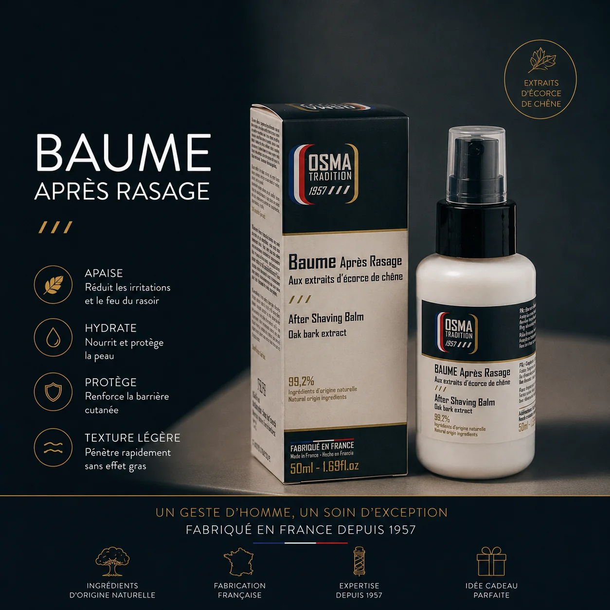 Baume après-rasage Osma Tradition : apaise, hydrate, protège, texture légère